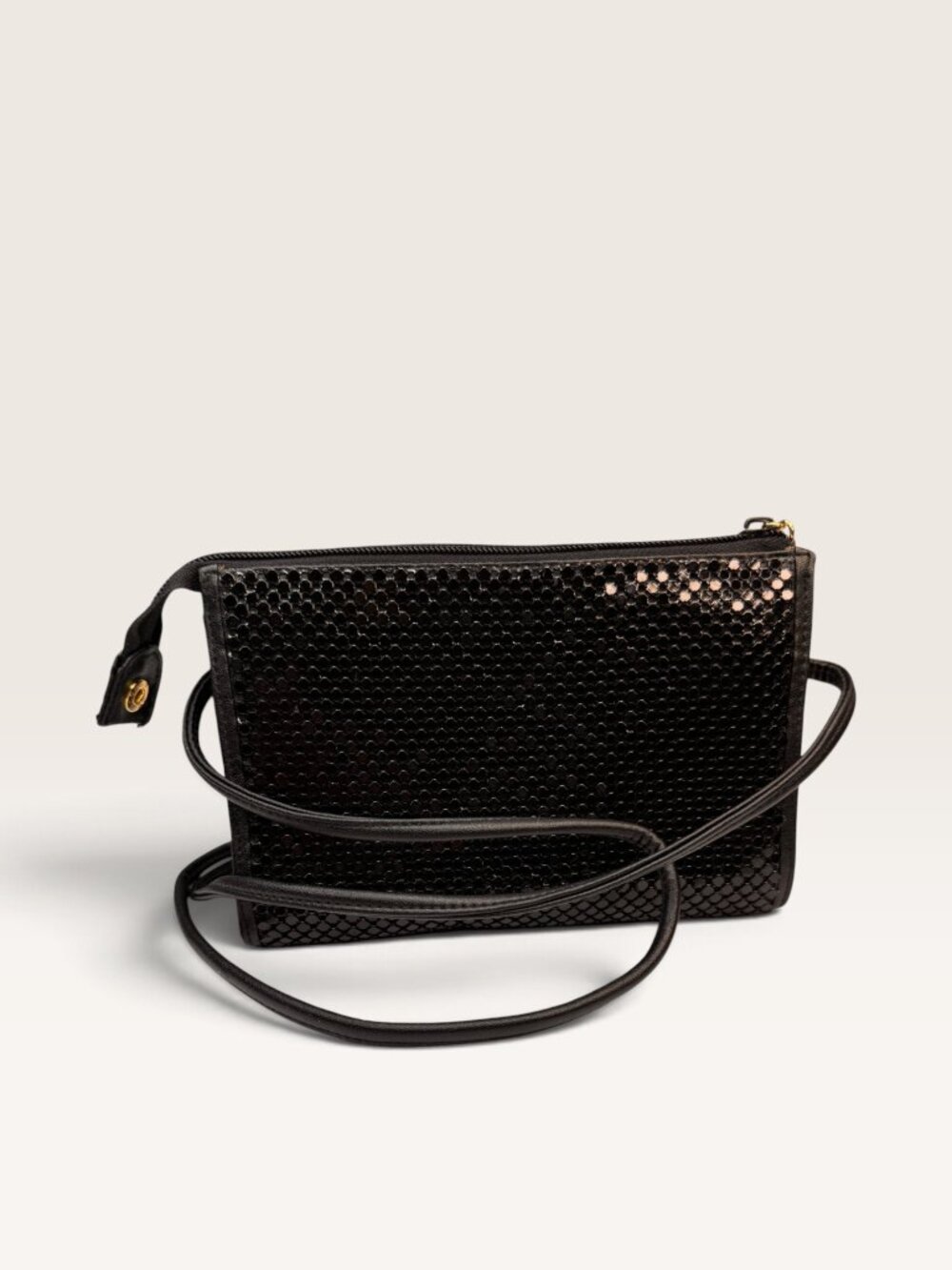 1980s Whiting and Davis Black Metal Mesh Crossbody Bag Evening Shoulder Clutch